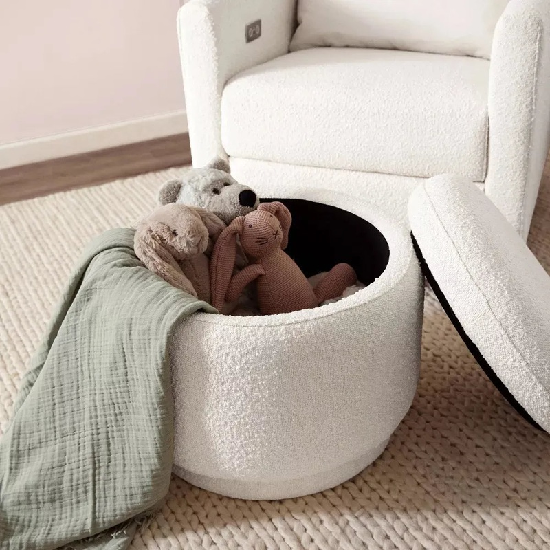 Enoki Storage Ottoman in Ivory Boucle