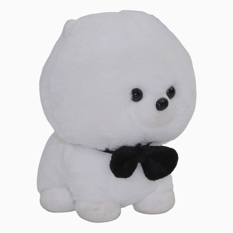 White Fluffy Dog with Bow Plush Toy