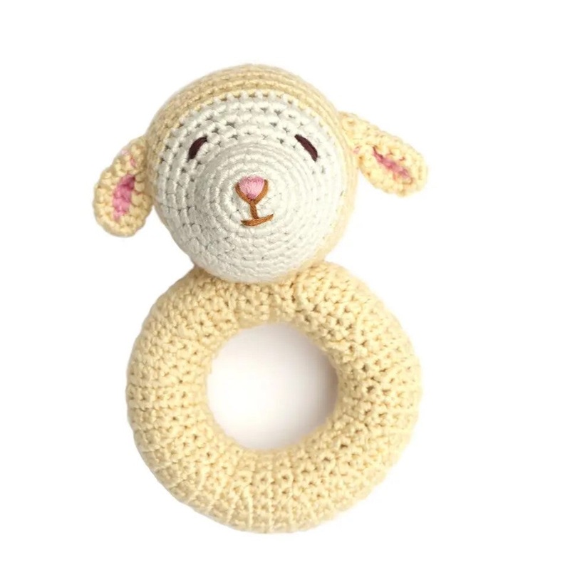 Handmade Crochet Teething Ring Rattle – Lamb
