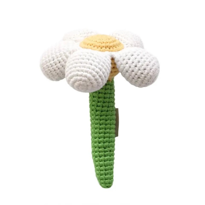 Handmade Crochet Teething Stick Rattle – Flower Pink