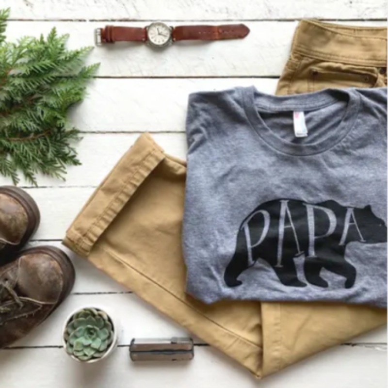 Papa Bear Crew Neck Tee Small Grey