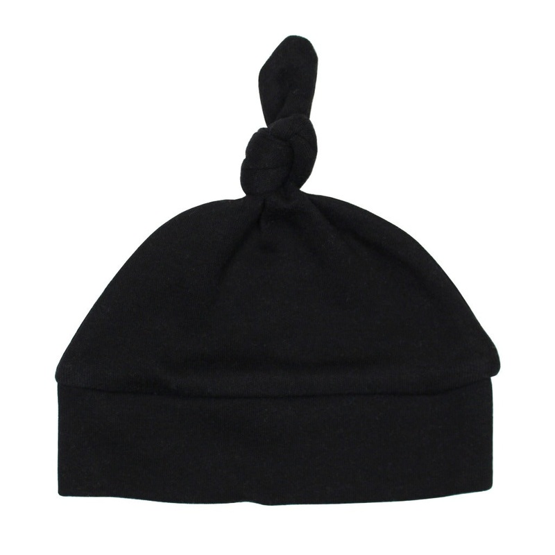 Banded Top-Knot Hat – Black Preemie-Newborn