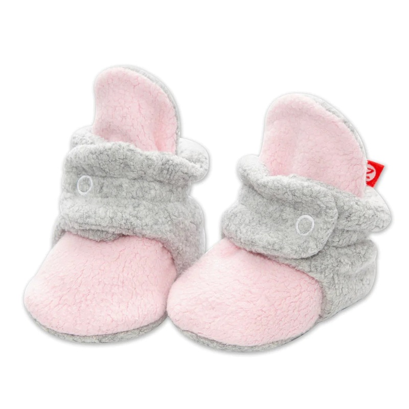 Cozie Fleece Baby Booties – Baby Pink/Heather Gray 0-3 months