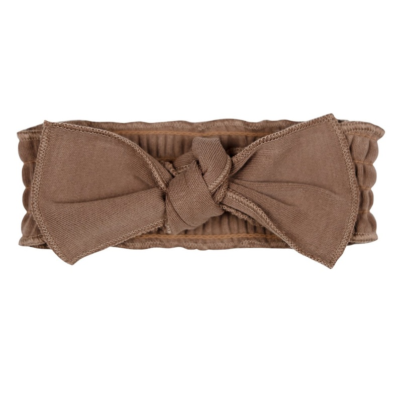 Smocked Tie Headband – Latte 0-12 months