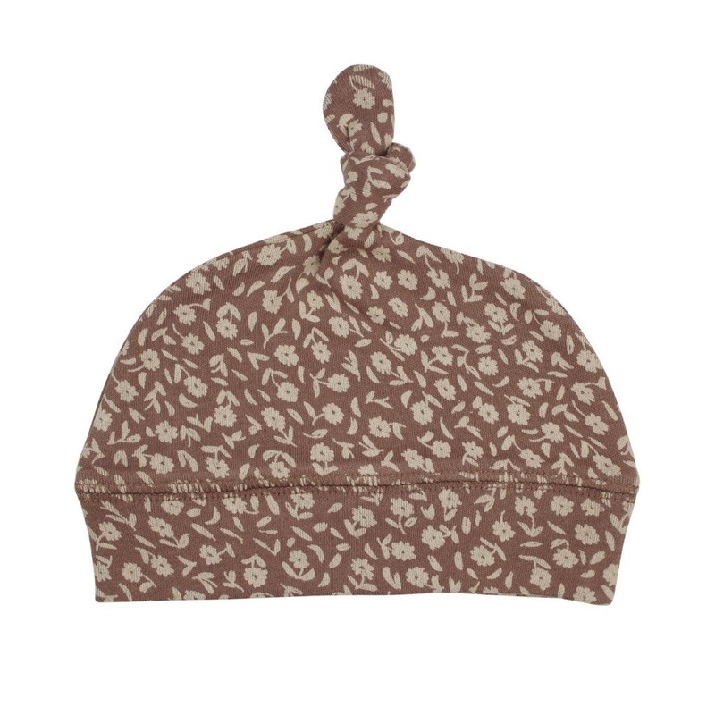 Banded Top Knot Hat – Latte Floral Preemie/Newborn