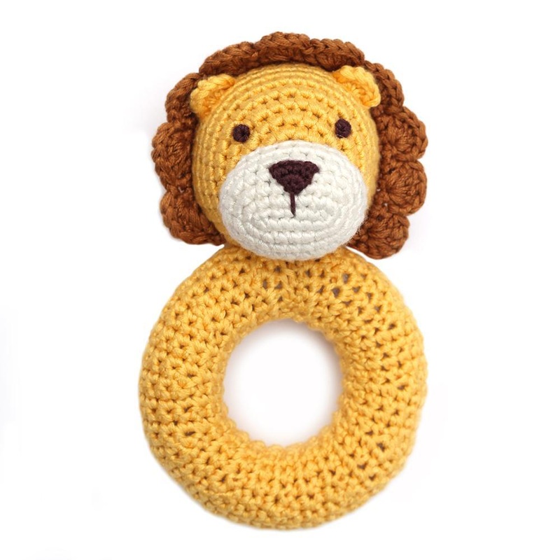 Handmade Crochet Teething Ring Rattle – Lion