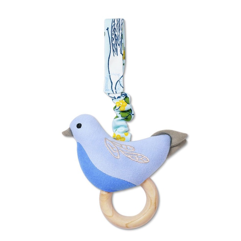 Organic Bird Rattling Stroller Toy Enchanted Leaves Blue
