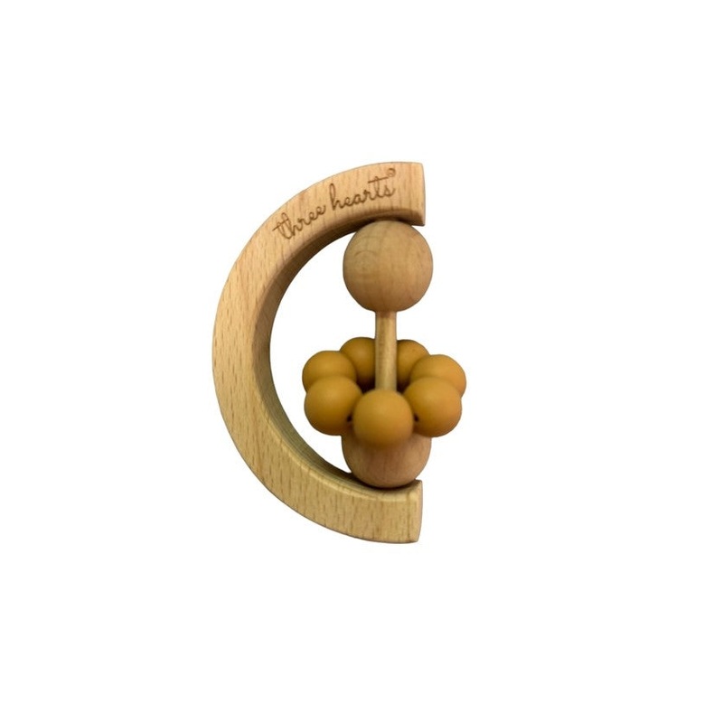 Moon Silicone & Beech Wood Teething Rattle – Putty