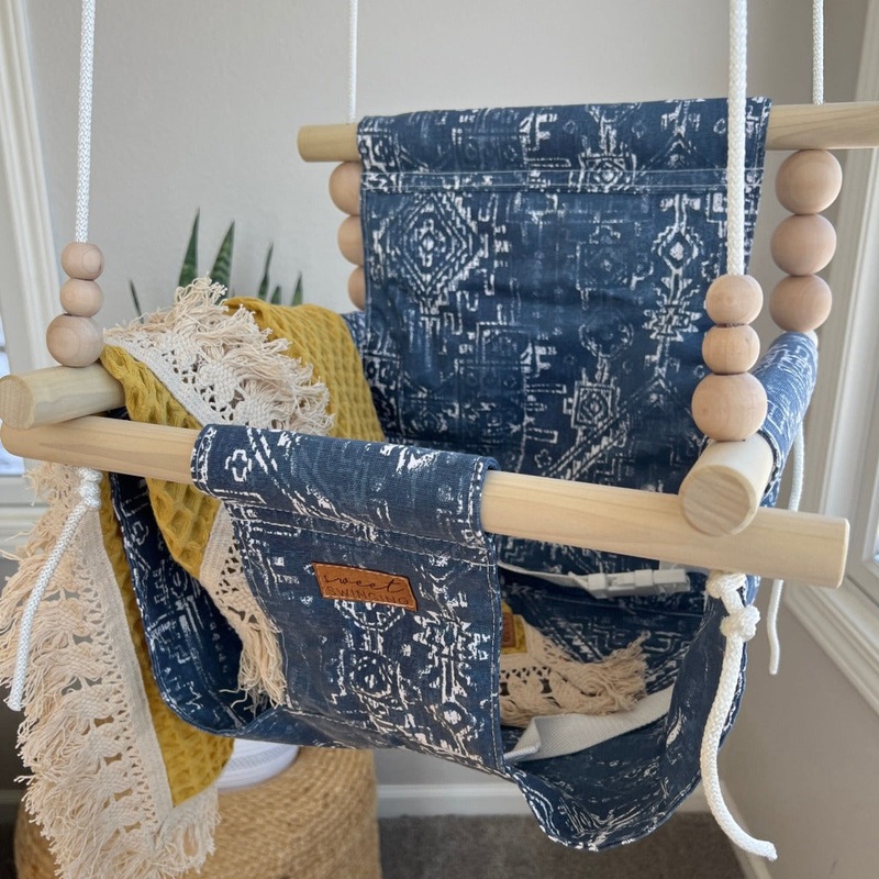 Indoor Baby/Child Swing – Blue Aztec 0 Braided White 8′