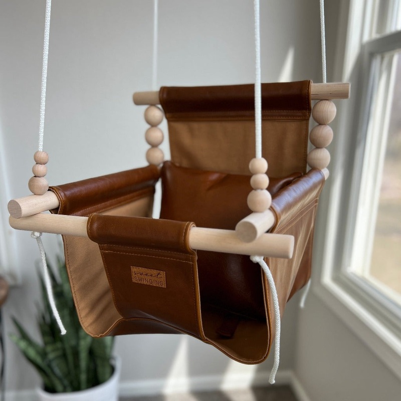 Indoor Baby/Child Swing – Bourbon Leather 1 Braided White 8′
