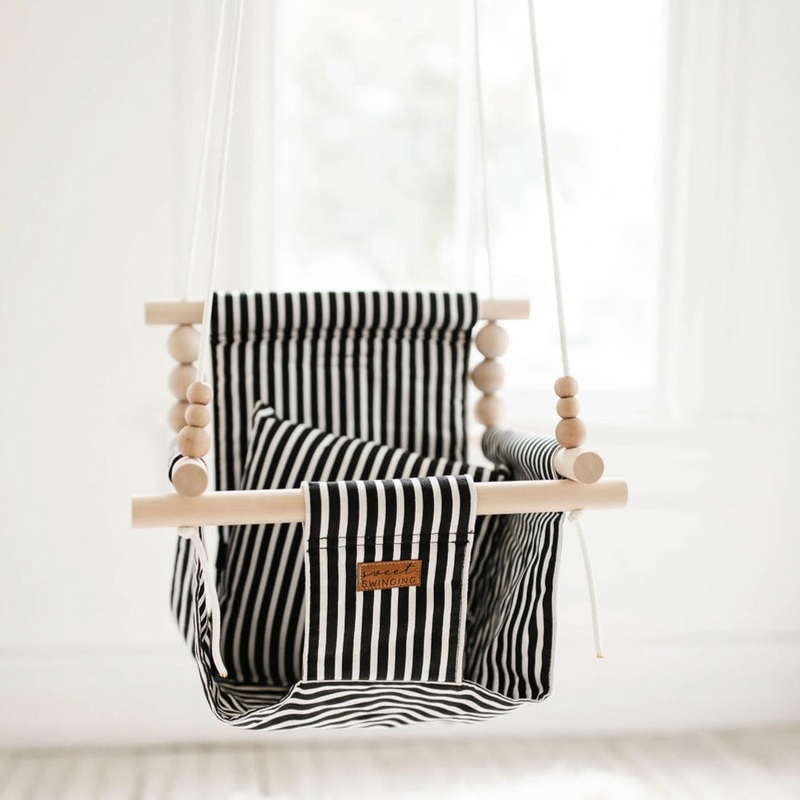 Indoor Baby/Child Swing – Classic Black White Stripe 0 Braided White 8′