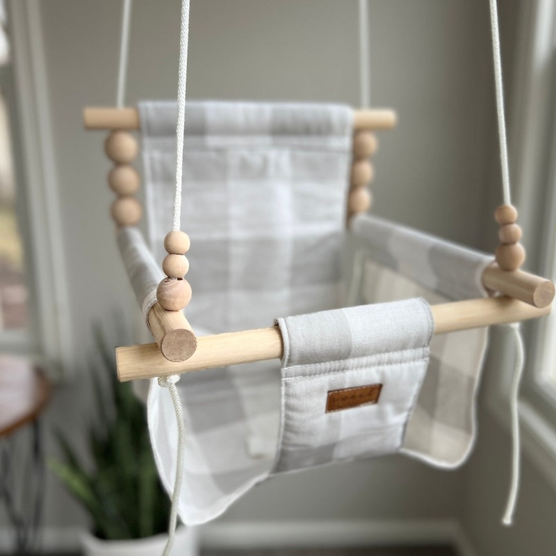 Indoor Baby/Child Swing – French Gray Buffalo Check 0 Braided White 8′