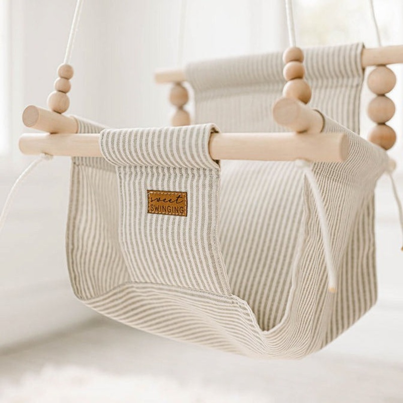 Indoor Baby/Child Swing – Greige/Vanilla Stripe 0 Braided White 8′