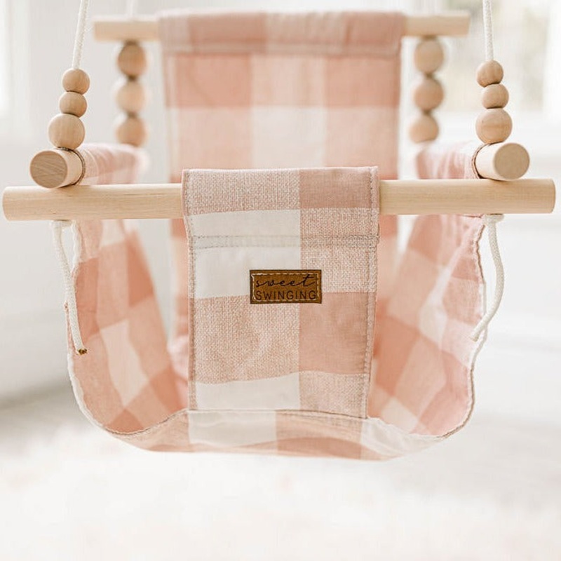 Indoor Baby/Child Swing – Pink Buffalo Check 1 Braided White 8′