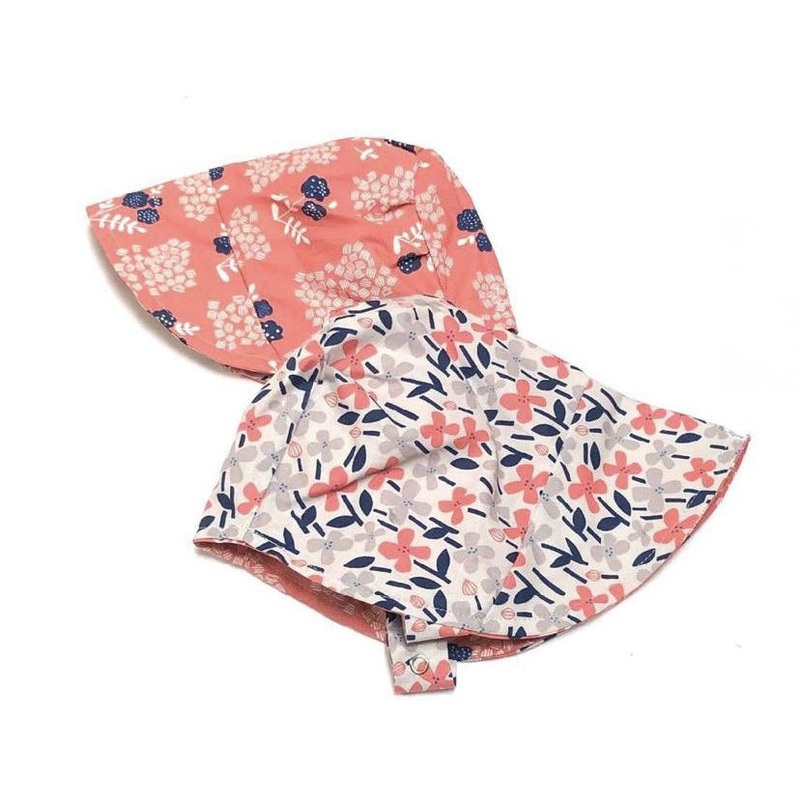 Organic Reversible EcoBonnet Sun Hat – Coral Garden 0-3 months/XXS