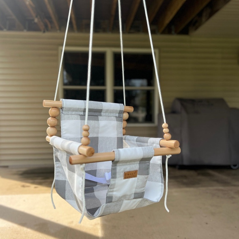 Outdoor Baby/Child Swing – Gray Buffalo Check 0 Braided White 8′