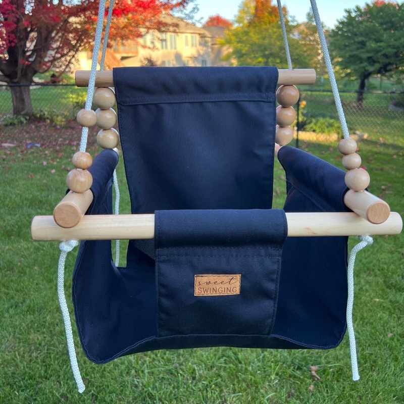 Premium Outdoor High Back Baby/Child Swing – Navy 0 Braided White 8′