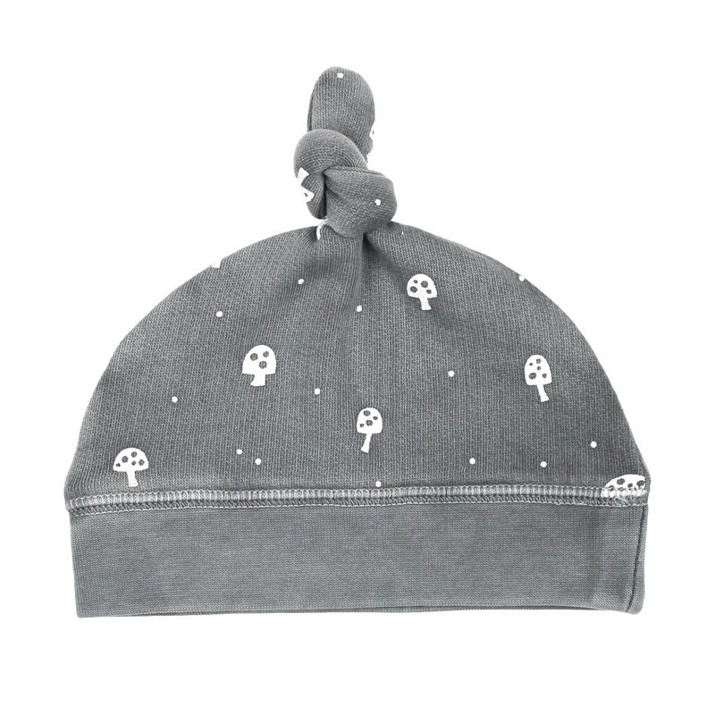 Organic Cozy Top Knot Hat – Mushrooms Preemie/Newborn