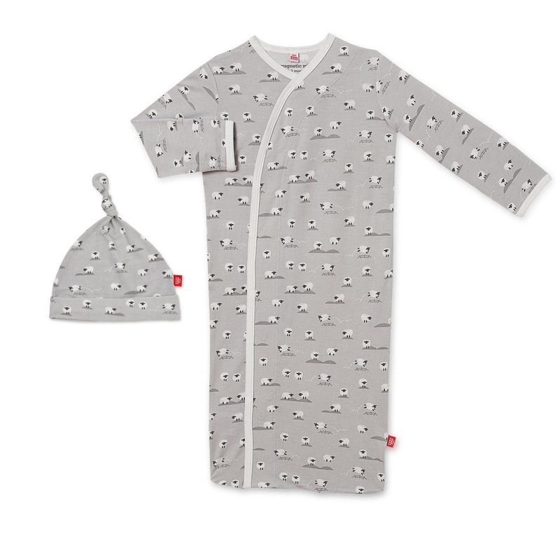 Modal Magnetic Gown & Hat Set – Gray Baa Baa Newborn/0-3 months