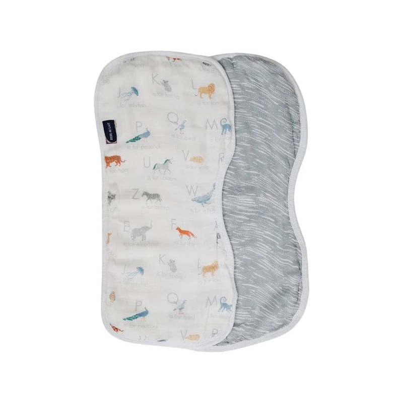 Oh So Soft Muslin Burp Cloth Set – Animal Alphabet + Gray Crayon
