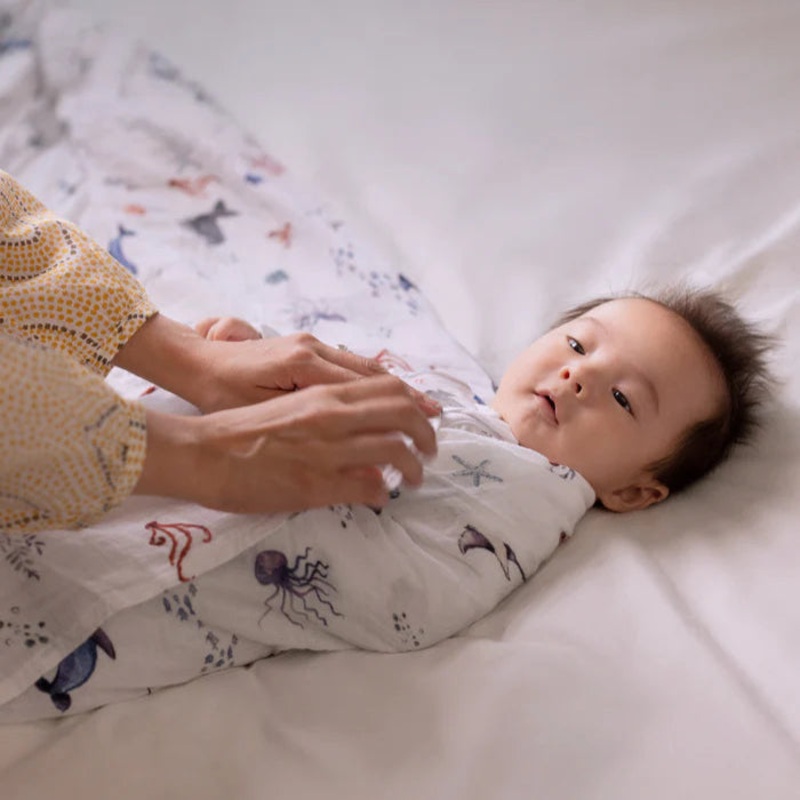 Organic Cotton Muslin Swaddle – Under the Sea