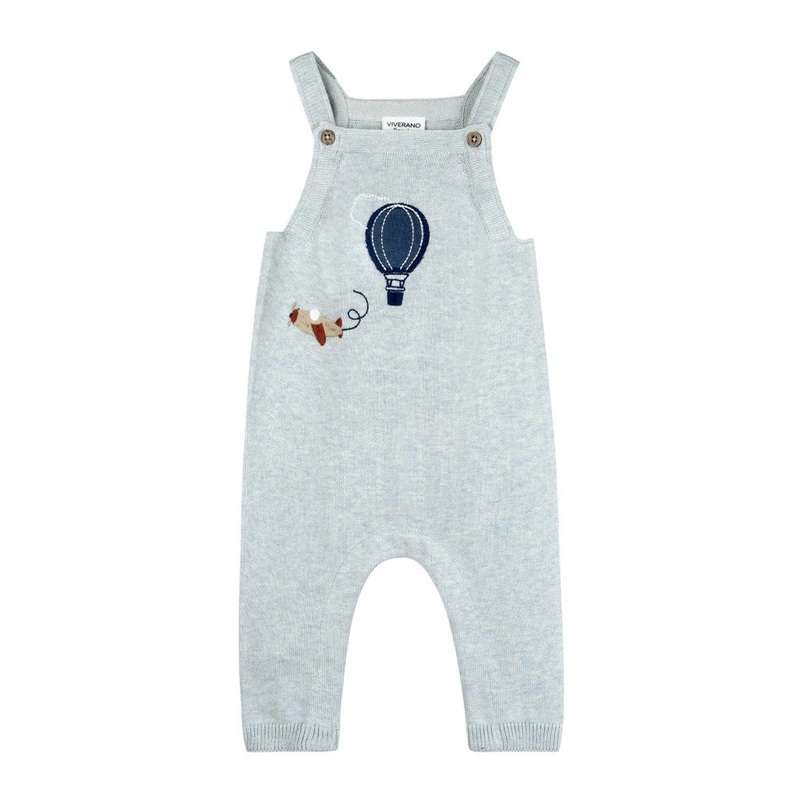 Hot Air Balloon Embroidered Knit Baby Overall & Bodysuit Set 0-3 months