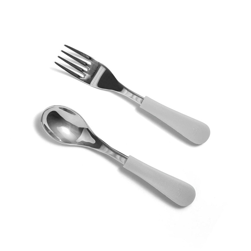 Stainless Steel Baby Fork + Spoon Gray