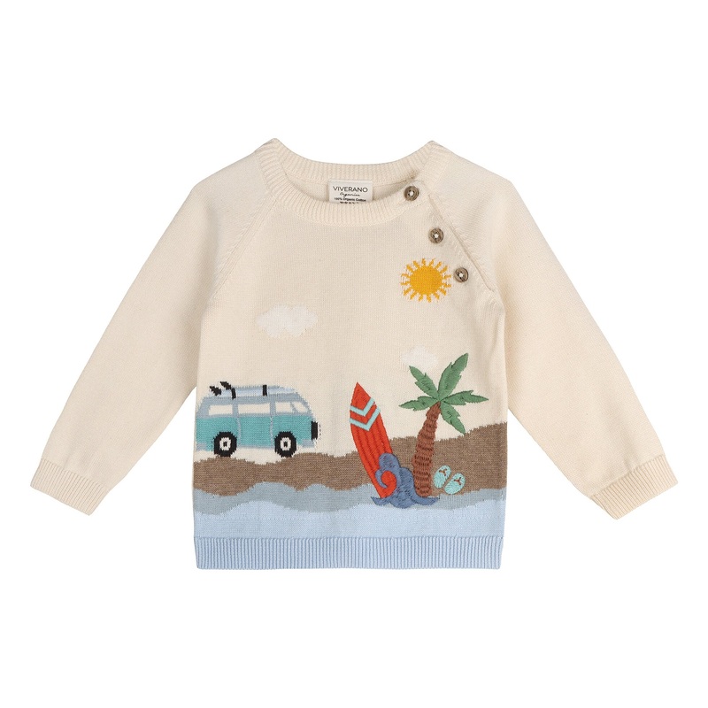 Surfs Up Organic Jacquard Knit Baby Pullover 0-3 months