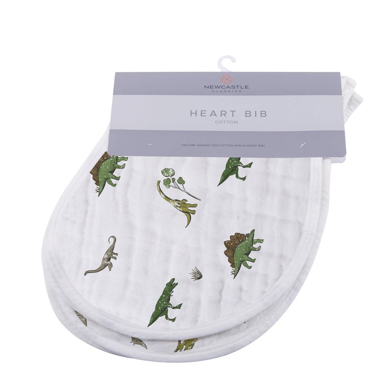 Cotton Burp Cloth/Heart Bibs Set of 2 – Dino Days