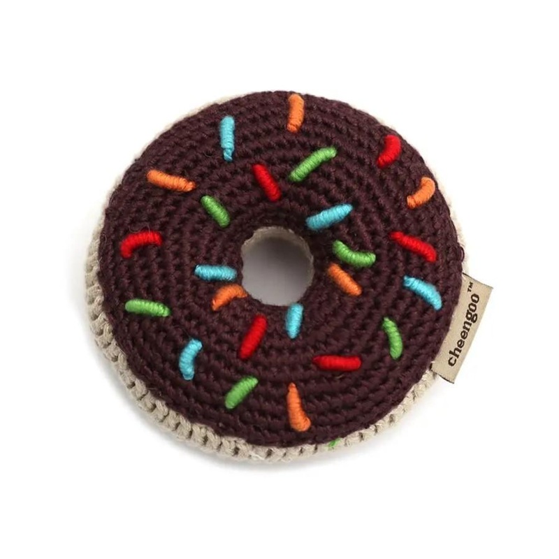 Hand-Crocheted Donut Teething Rattle/Play Food White