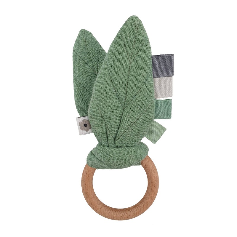 Organic Crinkle Leaves Teething Ring Green