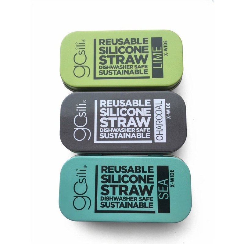 Reusable Silicone Straw in Travel Tin – Extra Wide Lime